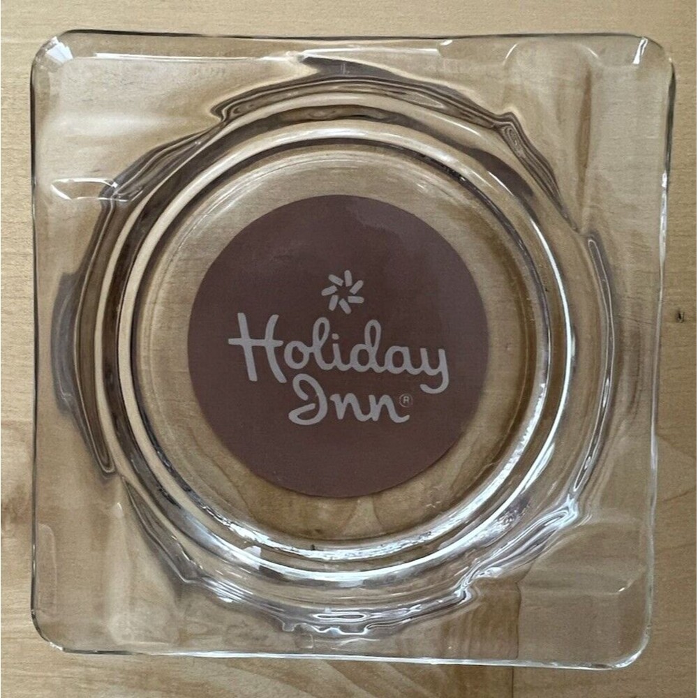 Vintage Holiday Inn Glass Ashtray Brown Logo